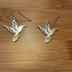 Silver Hummingbird Bird Earrings